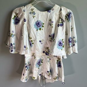 Les Rêveries Open Back Floral Print 100% Silk Top Size 0